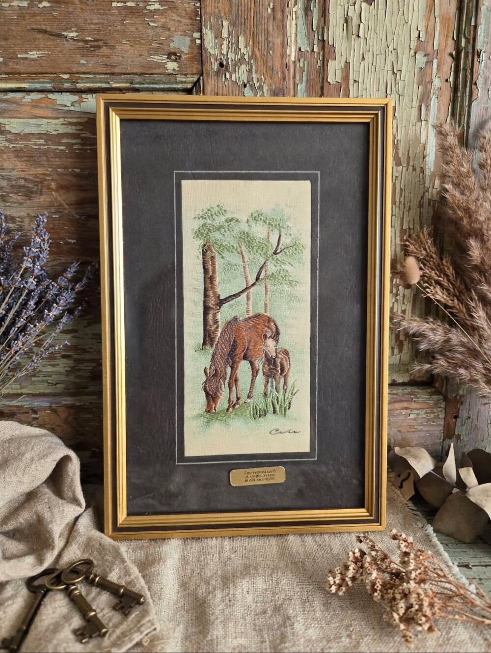 Vintage Cash's Woven Silk Picture "New Forest Ponies" Framed England
